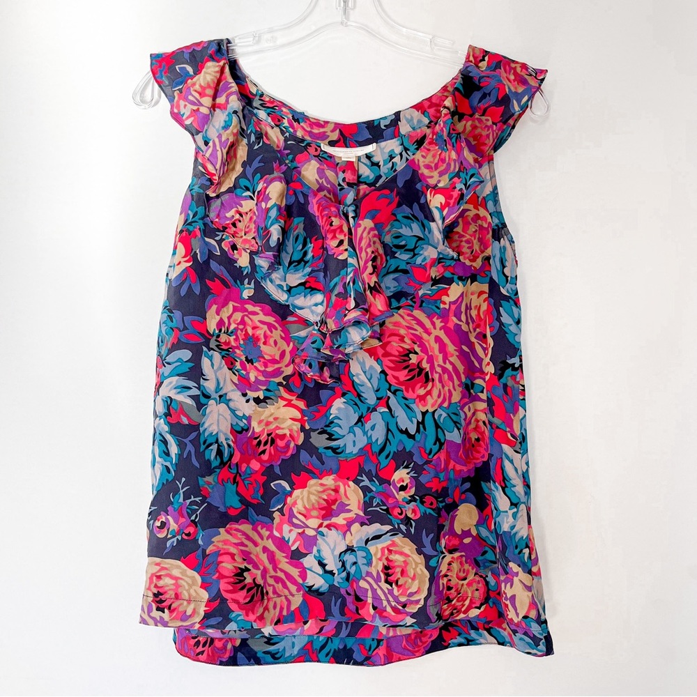 Anthropologie Moulinette Soeurs Silk Floral Ruffle Boho Sleeveless Tank Top Sz 2
